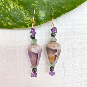 💜14KGoldFilled Seashell/Jade/Amethyst Earrings🐚